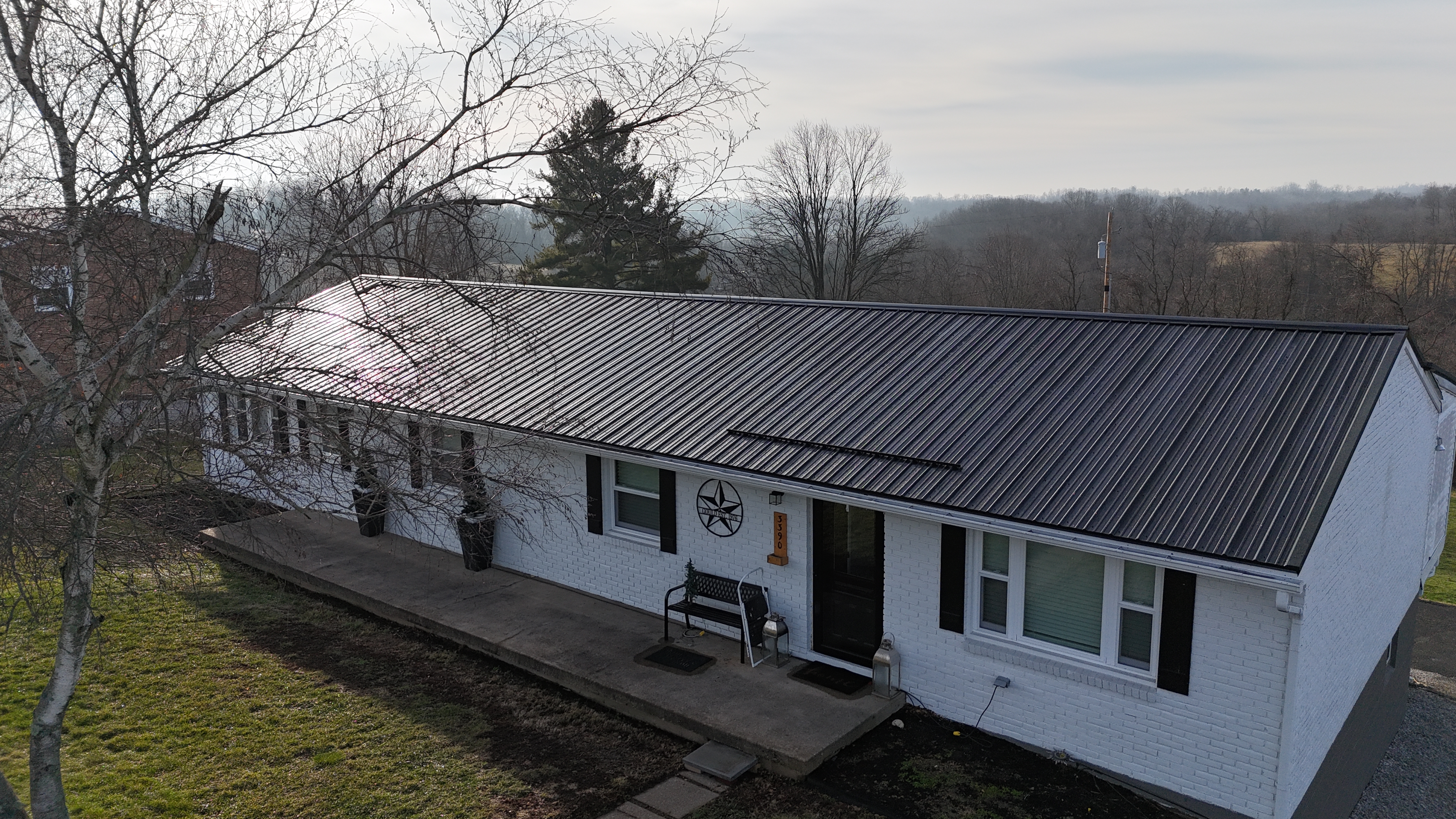 Aerial drone view of completed re-roof, Pittsburgh PA
