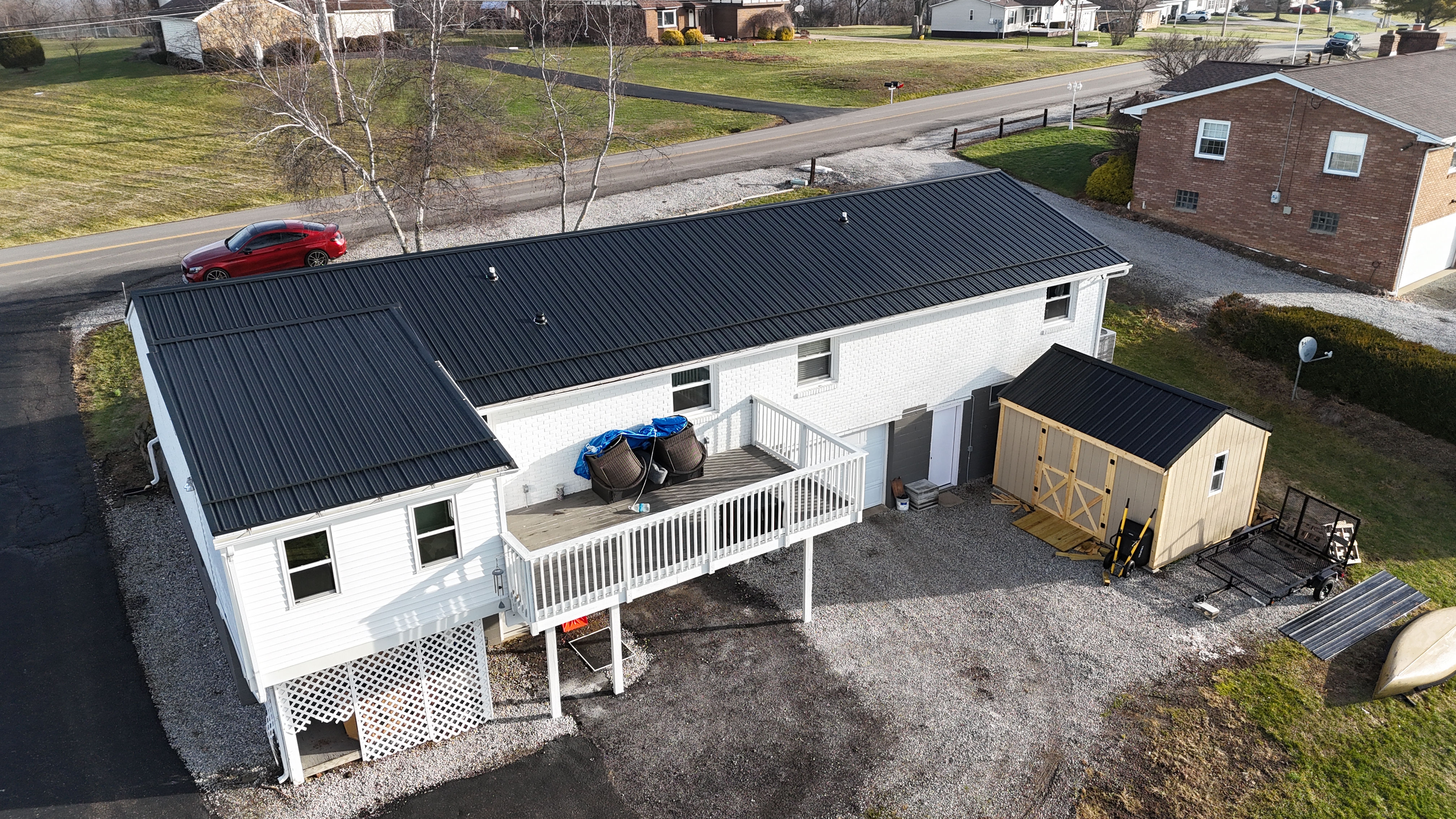 Aerial drone view of completed re-roof, Pittsburgh PA