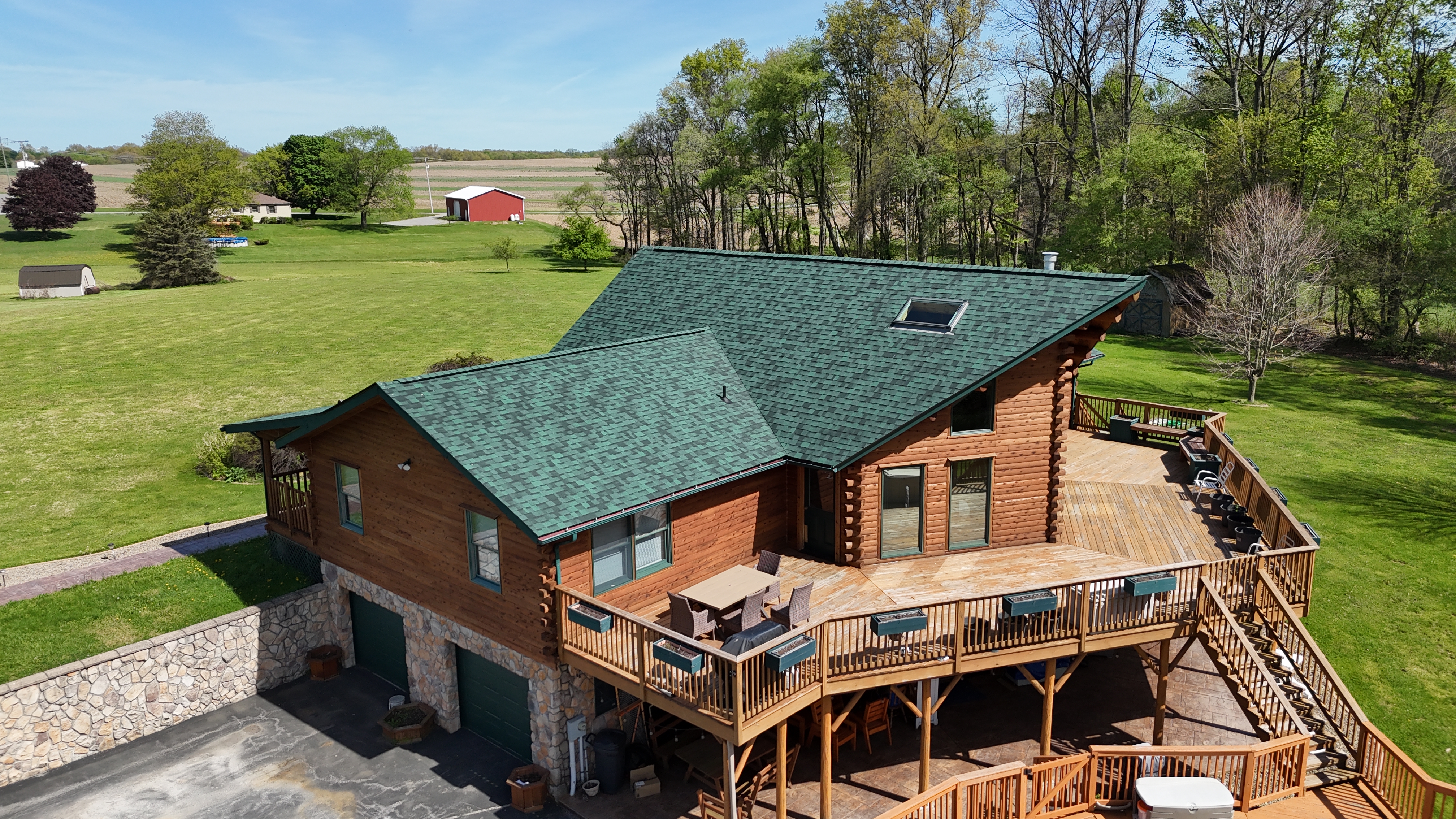 Aerial drone view of completed re-roof, Pittsburgh PA
