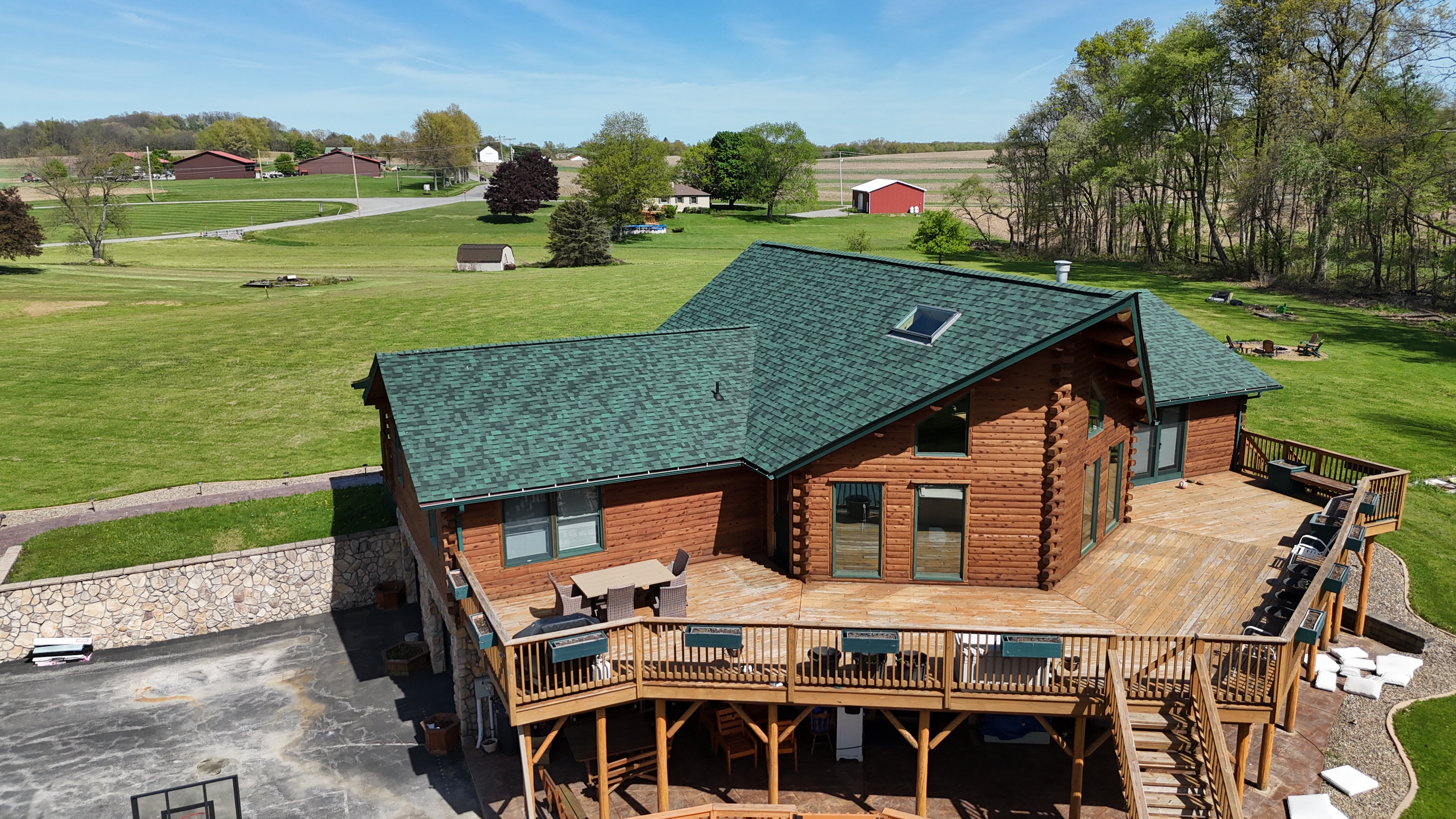 Aerial drone view of completed re-roof, Pittsburgh PA