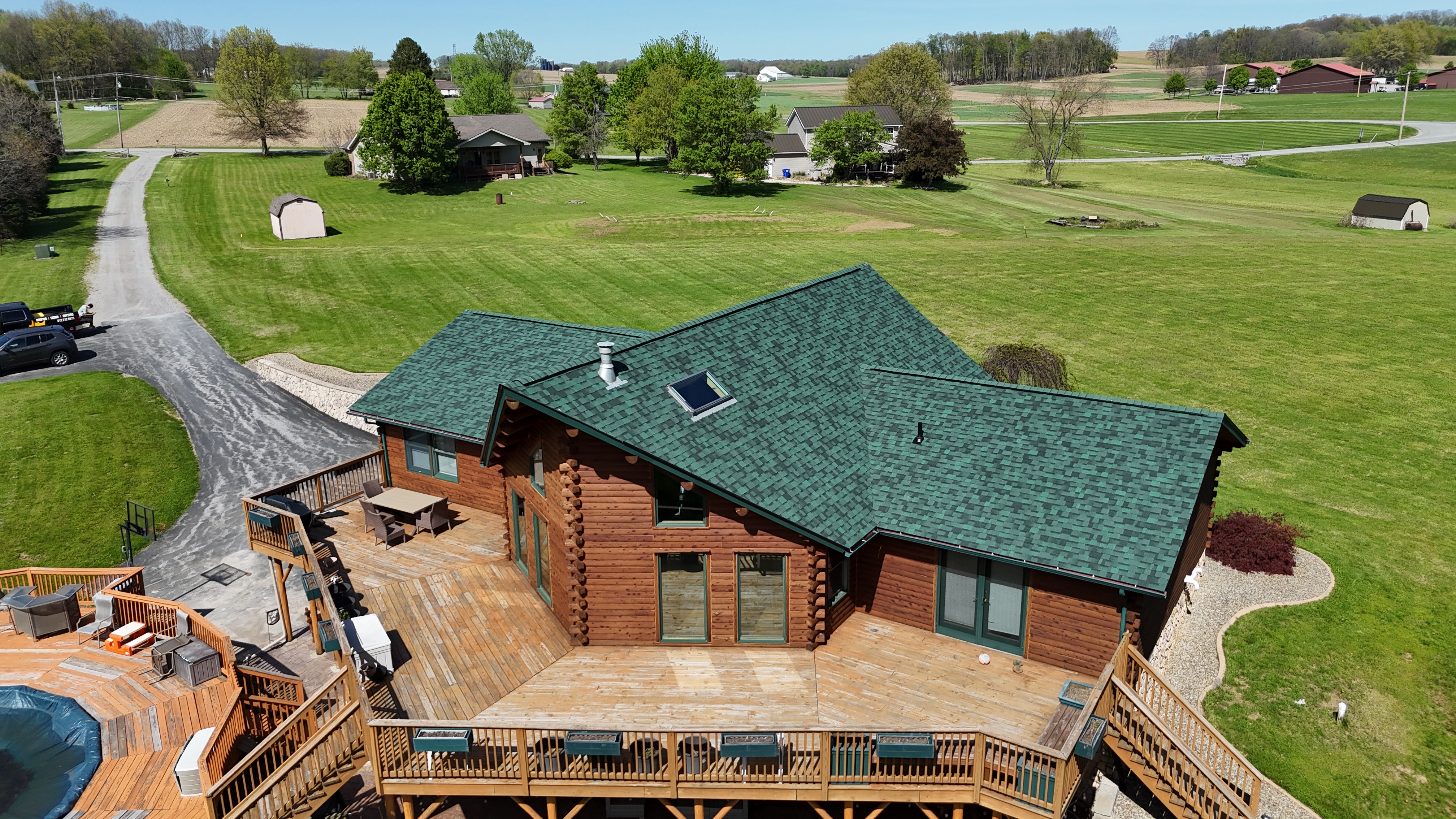 Aerial drone view of completed re-roof, Pittsburgh PA