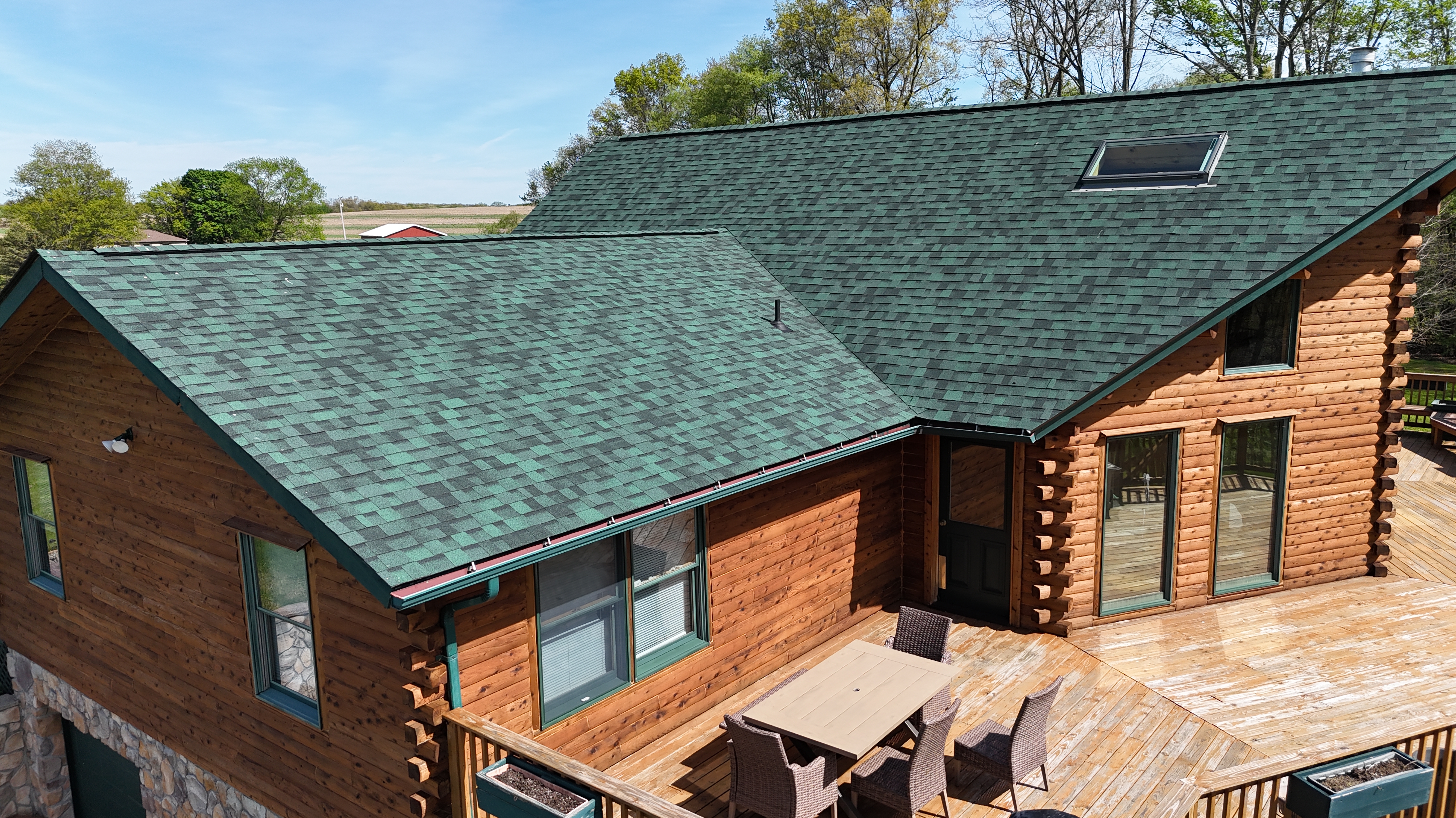 Aerial drone view of completed re-roof, Pittsburgh PA