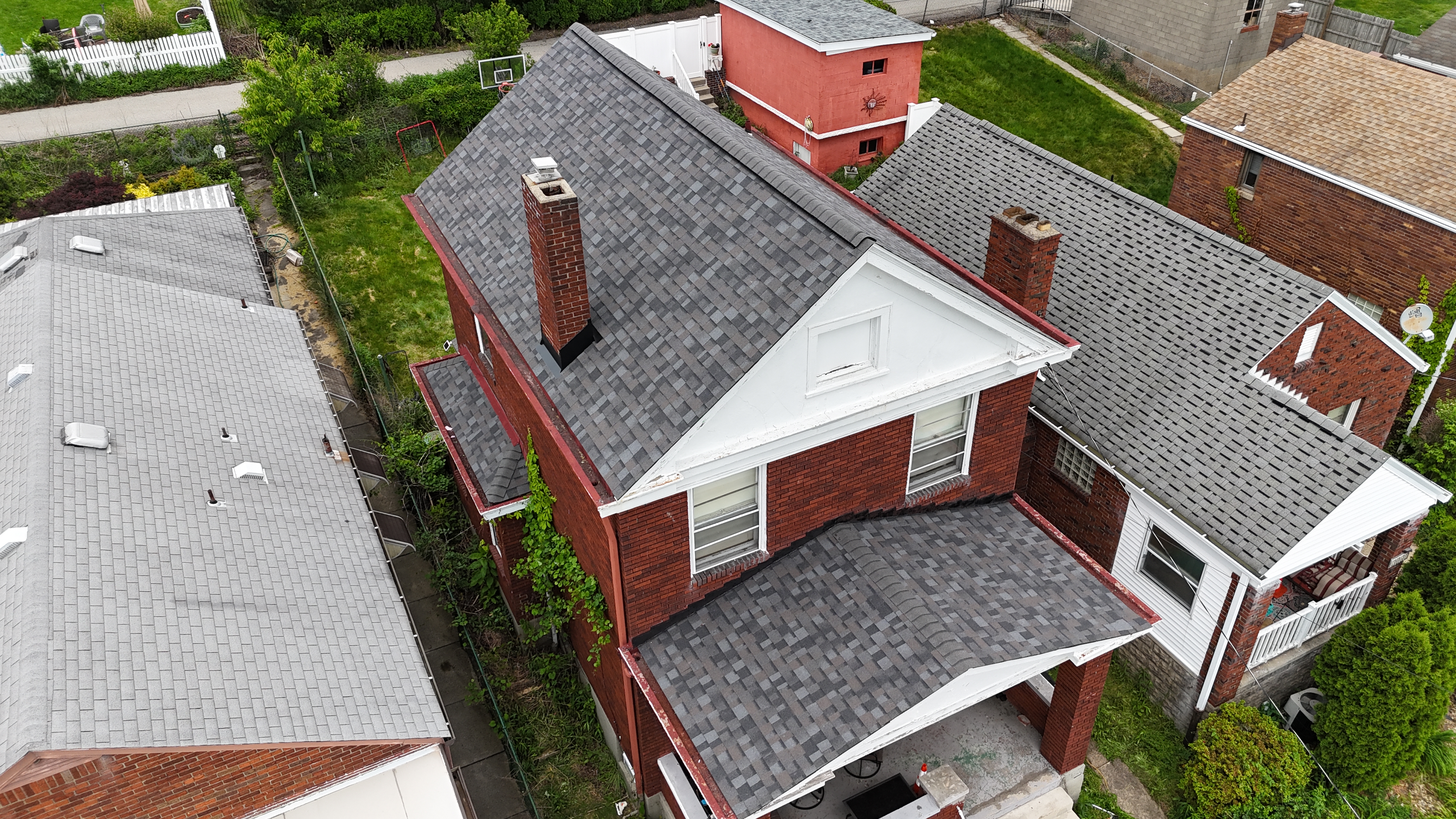 Aerial drone view of completed re-roof, Pittsburgh PA